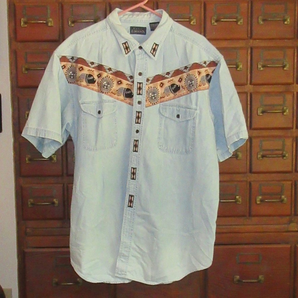 Short Sleeve Blue Denim Buffalo Shirt BASIC EDITIONS XL